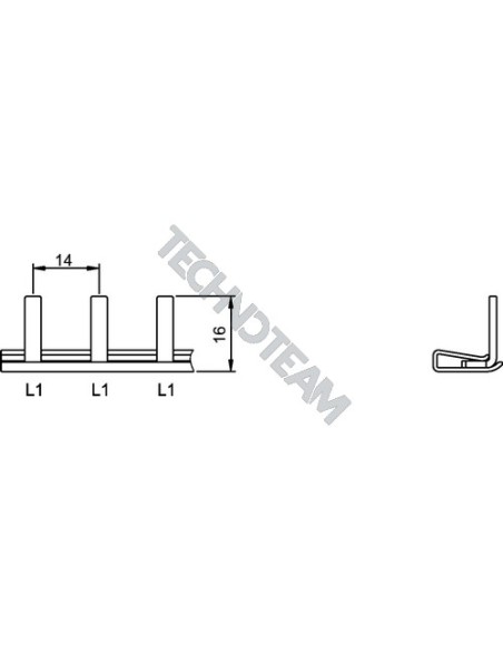 Busbar pin 1pole 90° isolated distance 14mm
