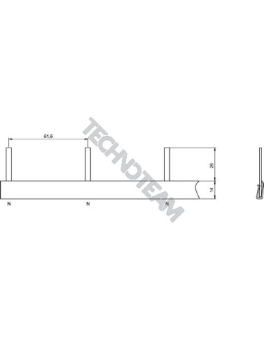 Barra pin isolata 1P 16mm2 3x61,6mm