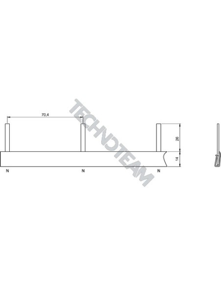 Barra pin 1polo isolata interasse 70,4mm