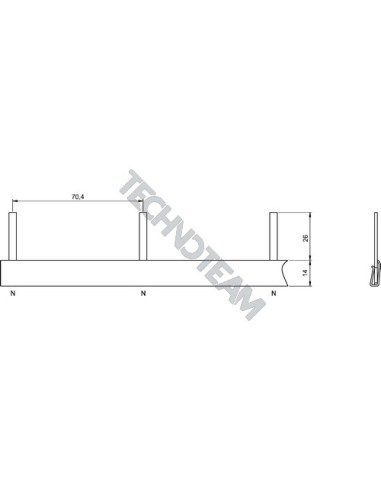 Barra pin 1polo isolata interasse 70,4mm