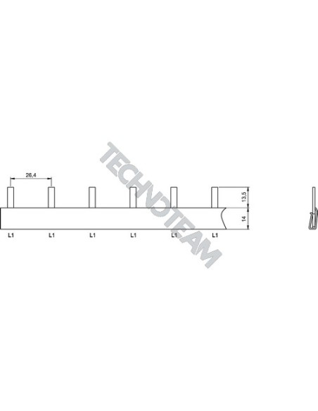 Busbar pin 1pole isolated distance 26,4mm