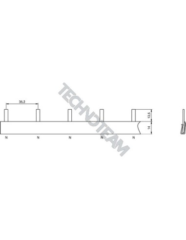 Busbar pin 1pole isolated distance 35,2mm