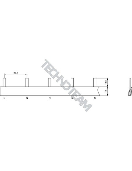 Barra pin 1polo isolata interasse 35,2mm