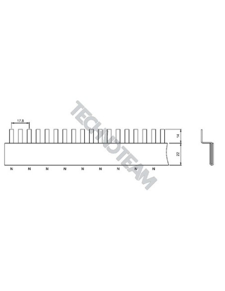 Busbar pin 90° isolated 1P 16mm2 112x17,8mm