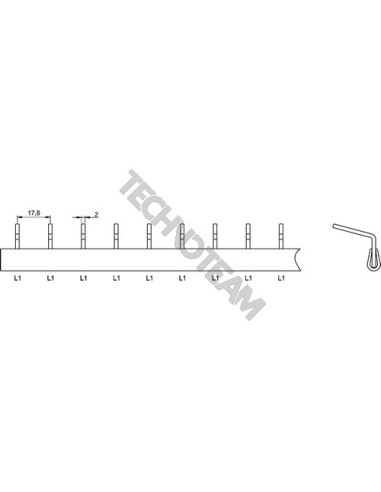 Barra pin 1polo 75° isolata interasse 17,8mm