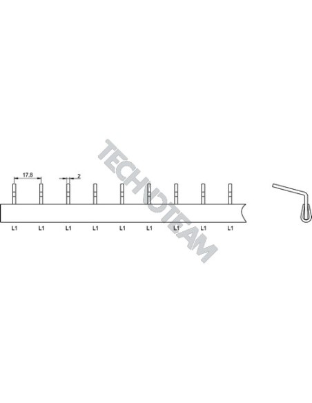 Busbar pin 1pole 75° isolated distance 17,8mm