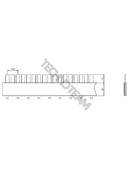 Busbar pin 1pole isolated distance 17,8mm
