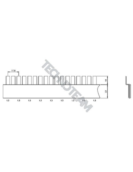 Barra pin 1polo isolata interasse 17,8mm L3