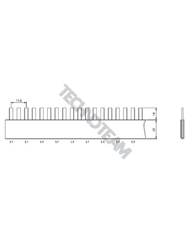 Busbar pin 1pole isolated distance 17,8mm