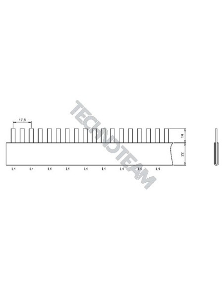 Barra pin 1polo isolata interasse 17,8mm
