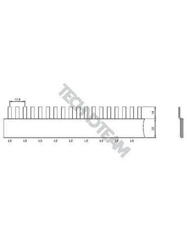 Busbar pin 1pole isolated distance 17,8mm L2