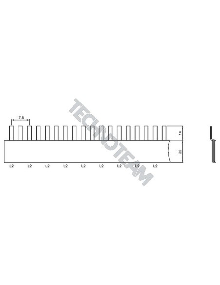 Barra pin 1polo isolata interasse 17,8mm L2