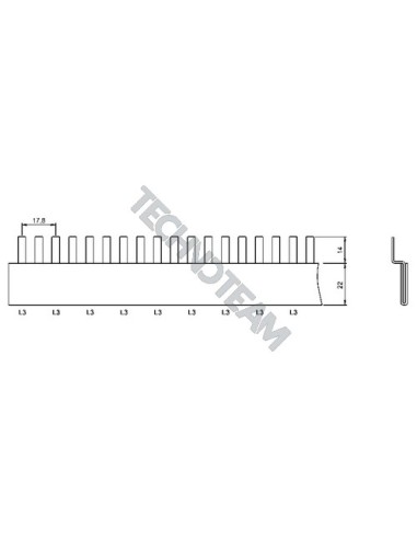 Barra pin 1polo isolata interasse 17,8mm L3