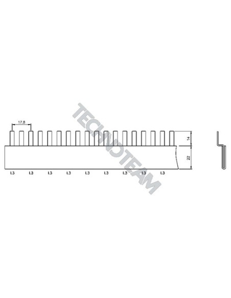 Busbar pin 1pole isolated distance 17,8mm L3