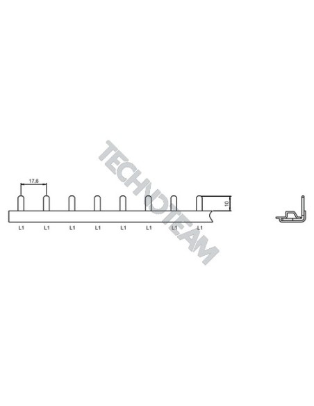 Busbar pin 1pole 90° isolated distance 17,6mm