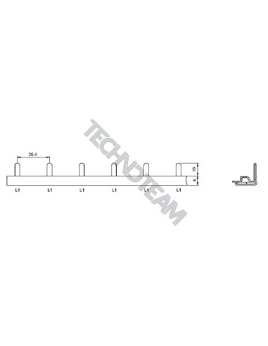 Busbar pin 1pole 90° isolated distance 26,4mm