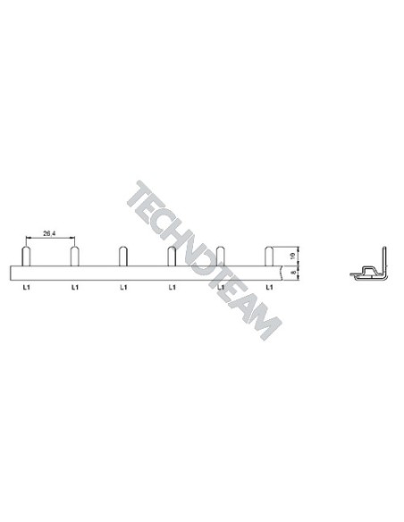 Barra pin 1polo 90° isolata interasse 26,4mm