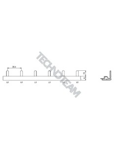 Busbar pin 1pole 90° isolated distance 26,4mm