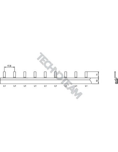 Busbar pin 1pole isolated distance 17,8mm