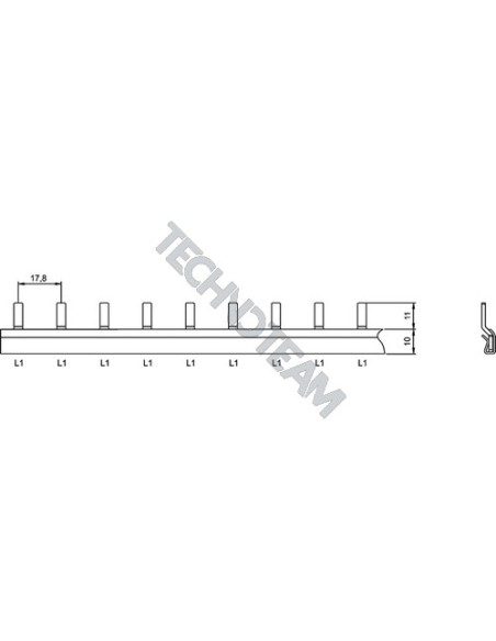 Busbar pin 1pole isolated distance 17,8mm