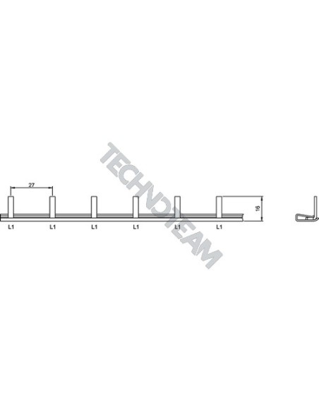 Busbar pin 90° isolated 1P 50mm2 37x27mm