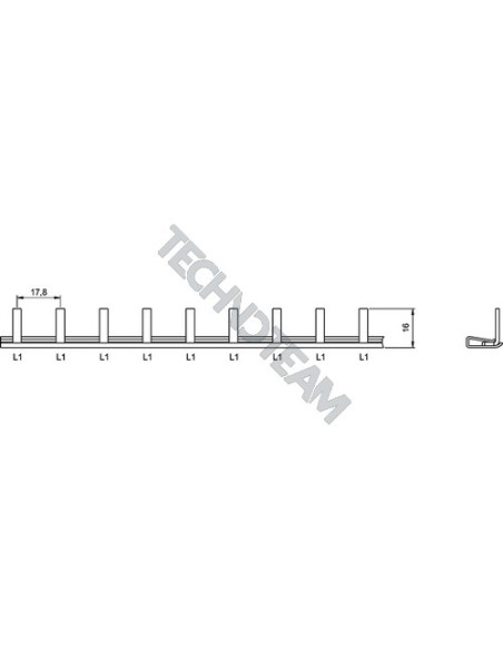 Busbar 35mm2 isolated 90° pin 1pole 1000VDC 8x17,8mm