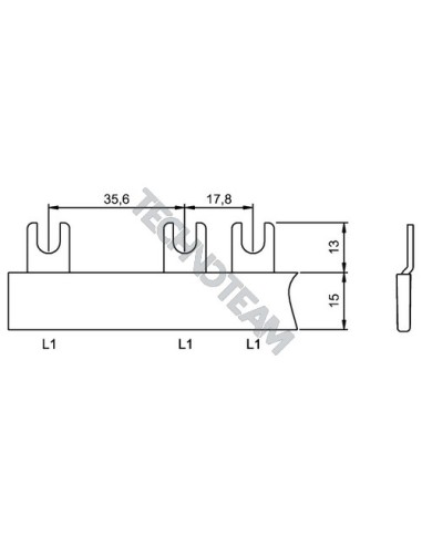 Barra forcella 1P 16mm2 11x17,8mm