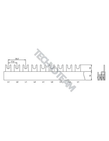 Busbar fork 2poles isolated 17,8mm/35,6mm 715