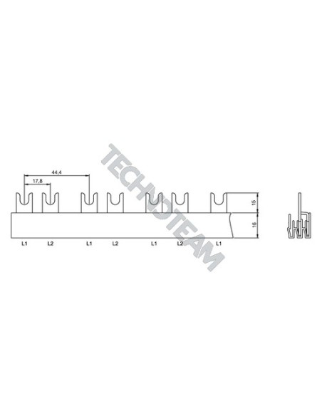 Barra forcella 2poli isolata 17,8mm/44,4mm 310