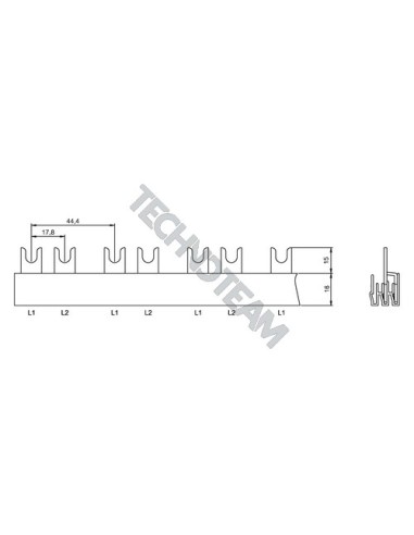 Busbar fork 2P 16mm2 44x17,8mm