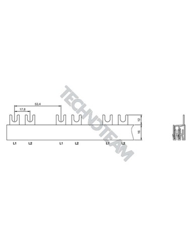 Busbar fork 2poles isolated 17,8mm/53,4mm 318