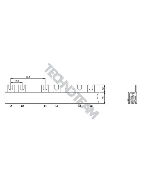 Busbar fork 2poles isolated 17,8mm/53,4mm 318