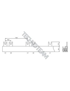 Barra pin 2poli isolata 17,6mm/70,4mm 3403