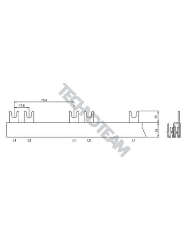 Barra pin 2poli isolata 17,6mm/70,4mm 3403