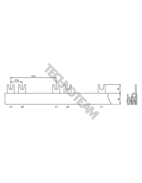 Barra pin 2poli isolata 17,6mm/70,4mm 3405