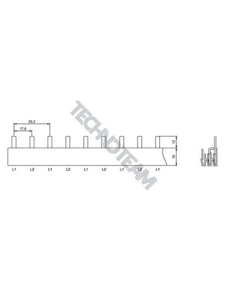 Barra pin 2poli isolata 17,6mm/35,2mm 3627