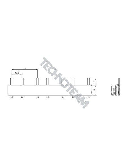 Busbar pin 2poles isolated 17,6mm/44mm 3665