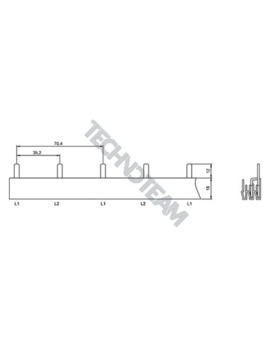 Barra pin 2poli isolata 16mm2 35,2mm/70,4mm