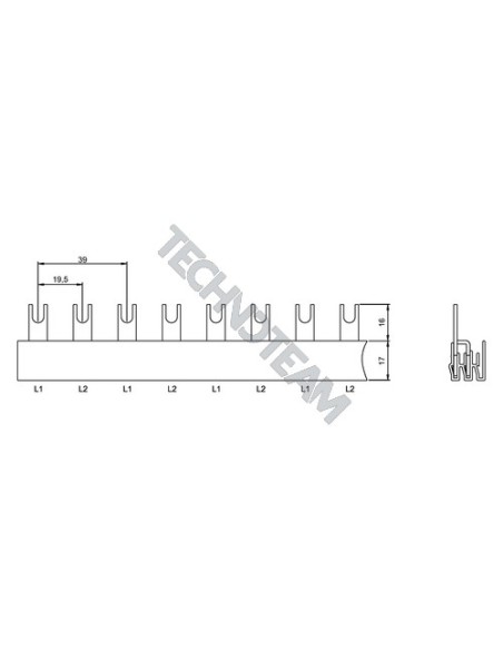 Busbar fork 2poles isolated 19,5mm/39mm 3925