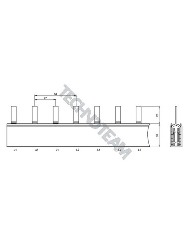 Busbar fork 2poles isolated 27mm/54mm 5994
