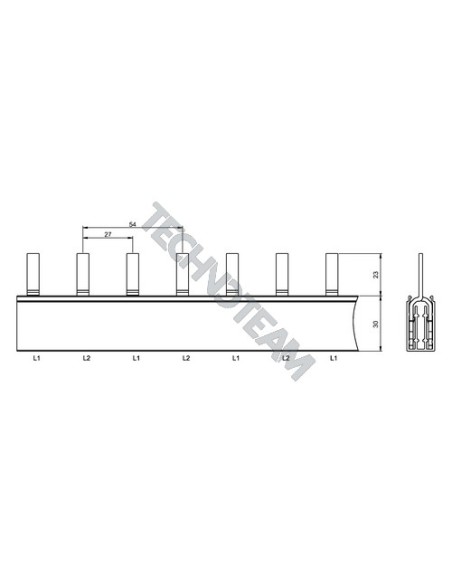 Busbar fork 2poles isolated 27mm/54mm 5994