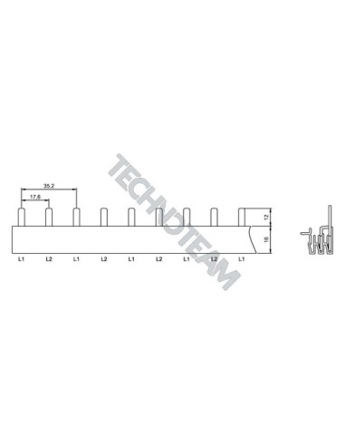 Busbar isolated pin 2P 16mm2 12x17,6mm