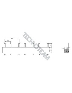 Barra pin 2poli isolata 17,6mm/44mm 3665SPM10T
