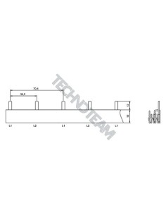 Barra pin 2poli isolata 10mm2 35,2mm/70,4mm