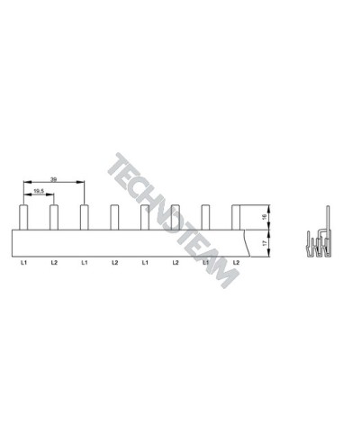 Busbar pin 2poles isolated 19,5mm/39mm 3925S