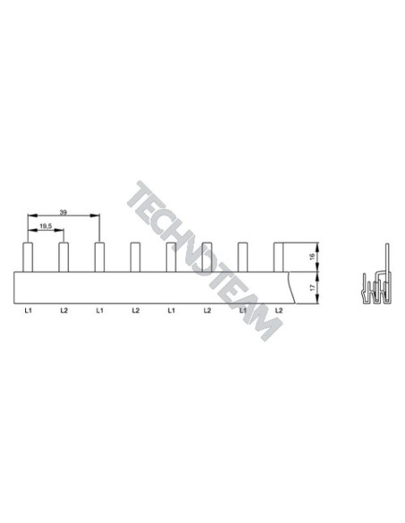 Busbar pin 2poles isolated 19,5mm/39mm 3925S