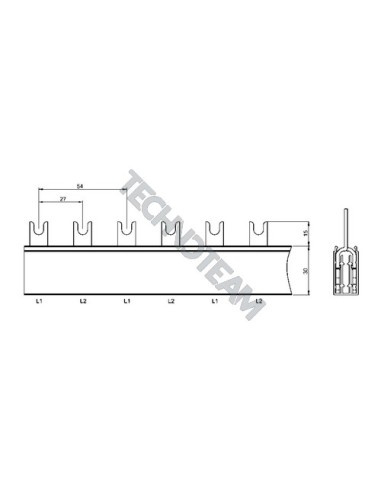 Barra forcella 2P 30mm2 36x27mm