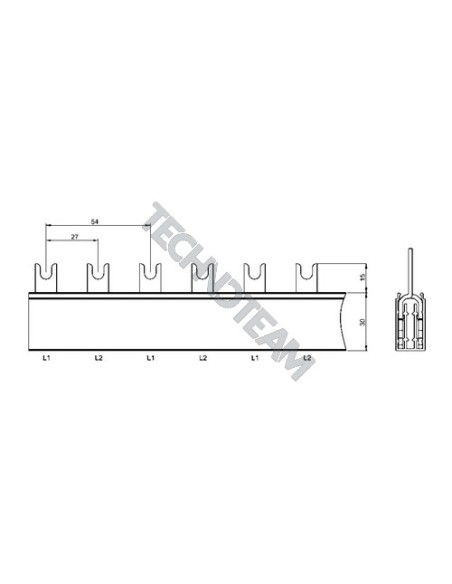 Busbar fork 2P 30mm2 36x27mm