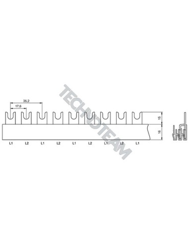 Busbar fork 2poles isolated 17,6mm/35,2mm 599