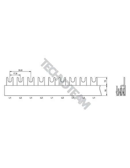 Barra forcella 2poli isolata 17,8mm/35,6mm 714
